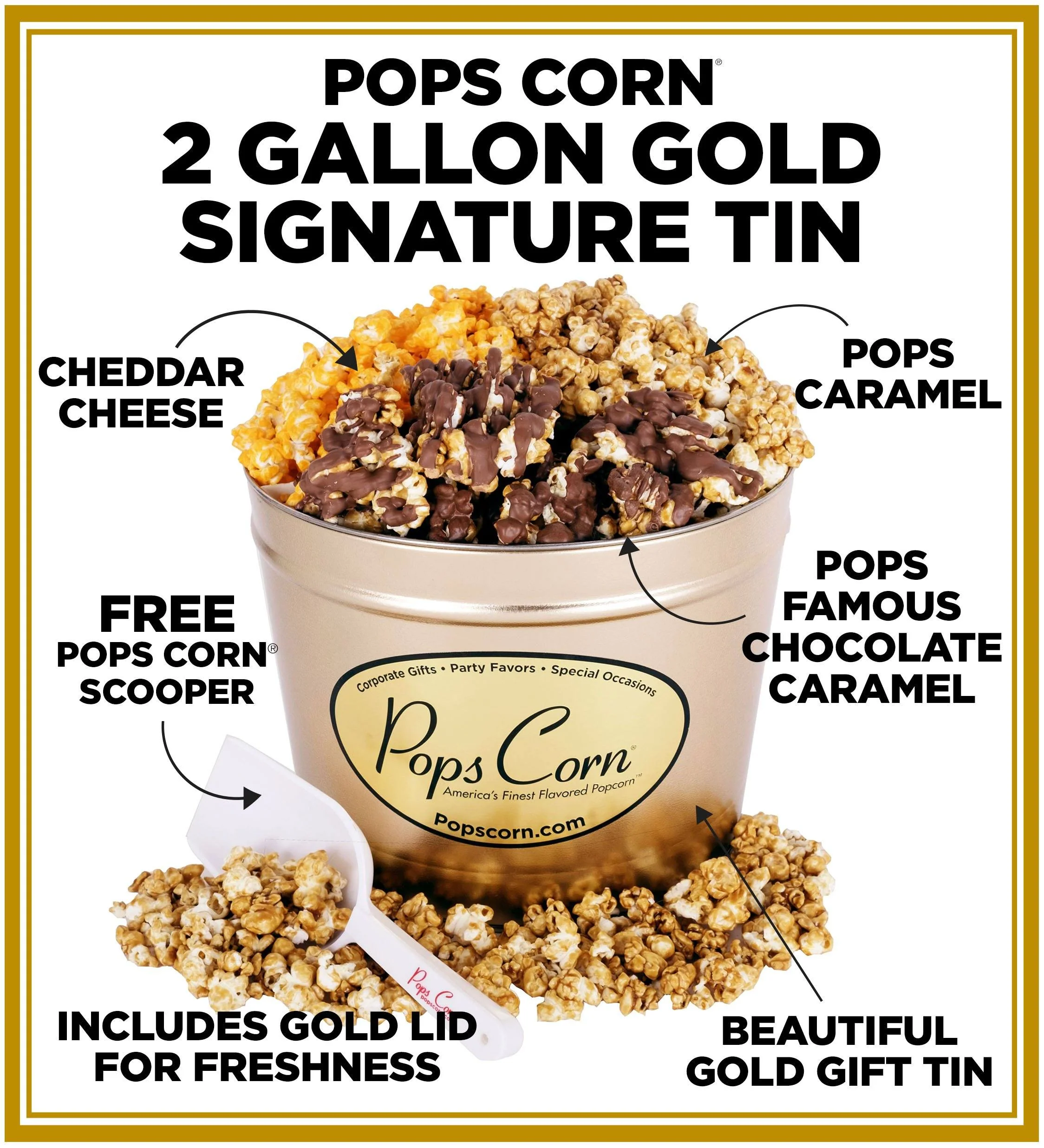 2 Gallon Gold Gourmet Popcorn Tin | Holiday & Corporate Popcorn Gift | Pops Corn - Image 4