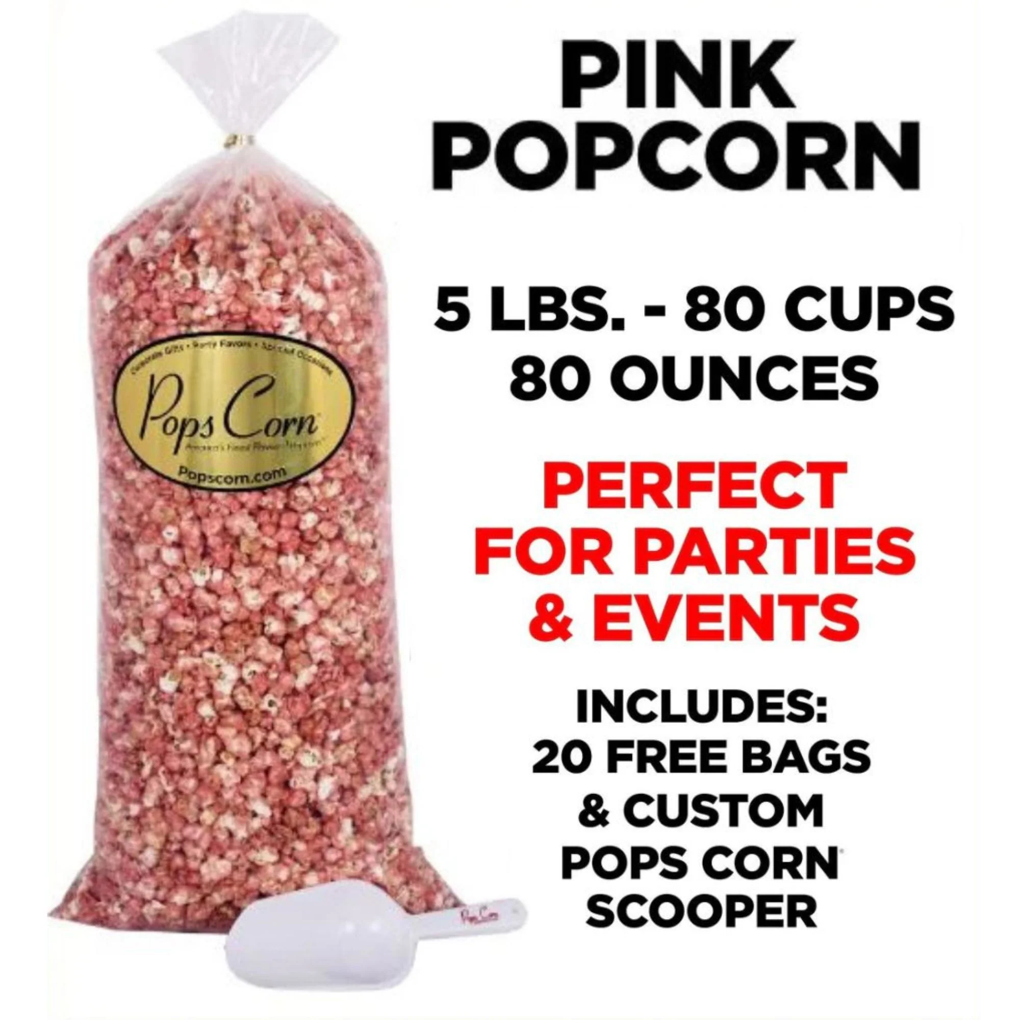 Bulk Pink Popcorn – 5 lb (95 oz) Bag | Strawberry or Caramel Flavor | Gourmet Party Popcorn | Pops Corn® - Image 9
